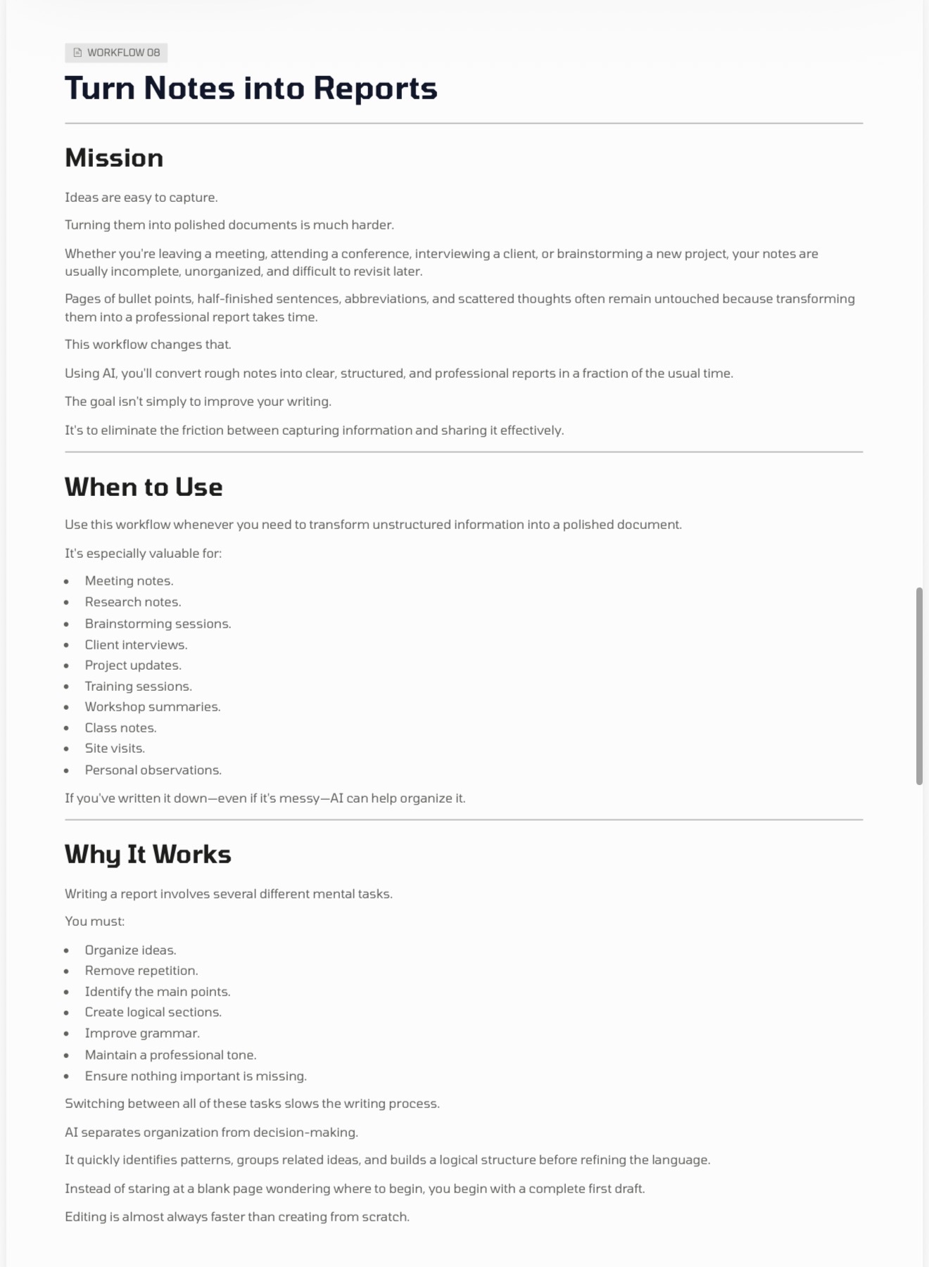 Workflow 08 — Turn Notes into Reports